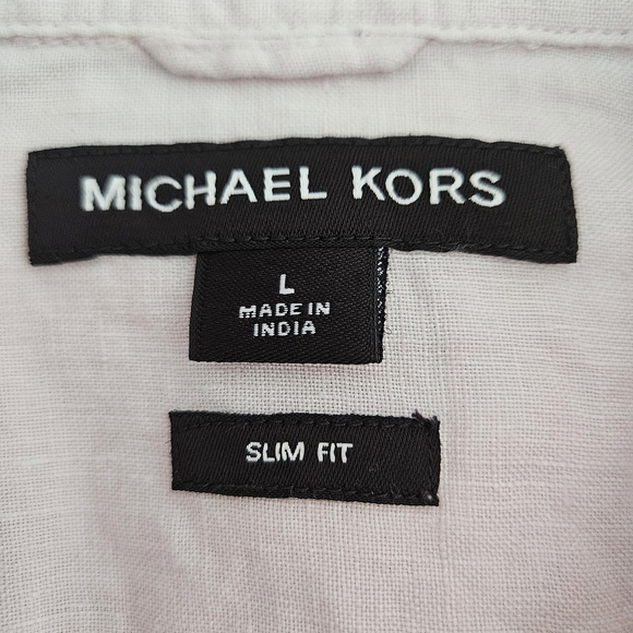 Michael Kors Slim Fit Shirt Linen Light Pink Long Sleeve Button Collared Large - Picture 6 of 6